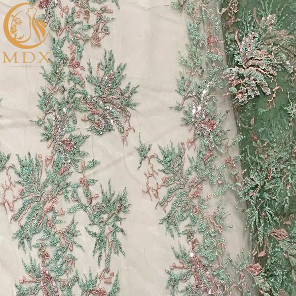 3D Hand Embroidered Beaded French Lace Fabrics Multi Color For Girls Party