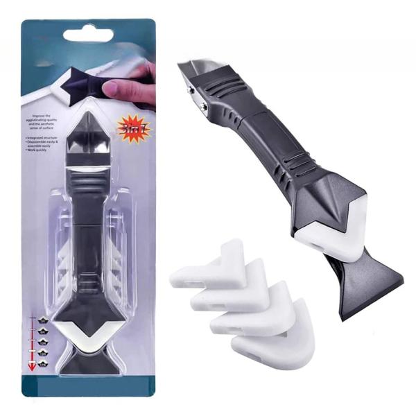 3 in 1 Caulking Tools Caulk Finisher and Remover with Steel Blade Removal Tool Silicone Trowel Sealant Scraper