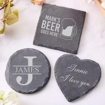 Slate Stone Drink Coasters Black Natural Edge Slate Stone Plate For Bar And Home