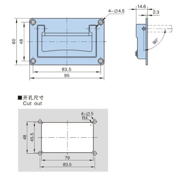 Industrial Zinc Alloy Tool Box Chest Handles Black Spray Coating