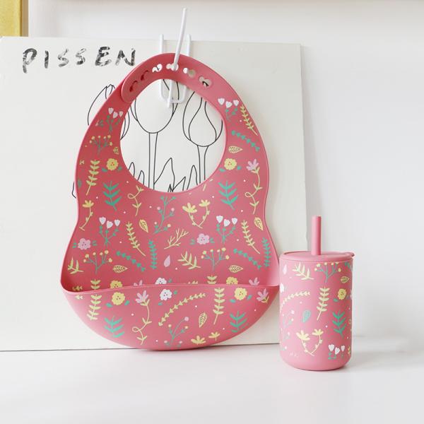 Copo de bebida de silicone com palha para formação do bebê livre de BPA Copo de silicone de qualidade alimentar impresso