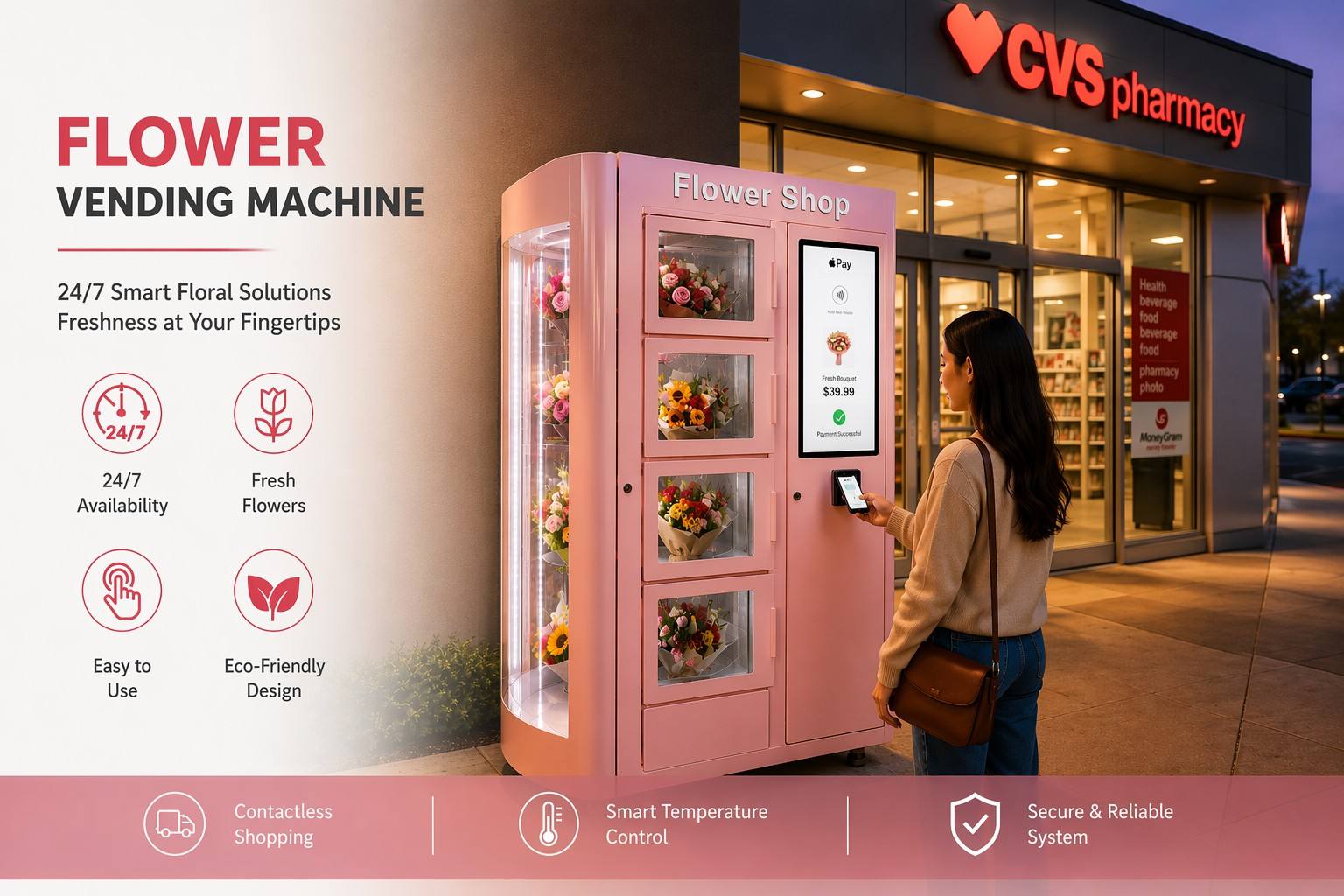 22 Inch Touchscreen Flower Vending Machine with Contactless Payment and Refrigeration Humidifier System