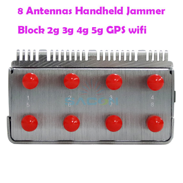 8000mAH Battery 15m Range Portable Cell Phone Signal Jammer with 8 Antennas for Enhanced Shielding
