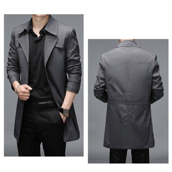 Мужские куртки мода ветроустойчивый обычный стройный фит ветроустойчивый длинный пальто с костюмом