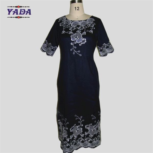 Venta caliente bordado manga corta moda negra vestidos sexy mujeres vestido de verano con alta calidad