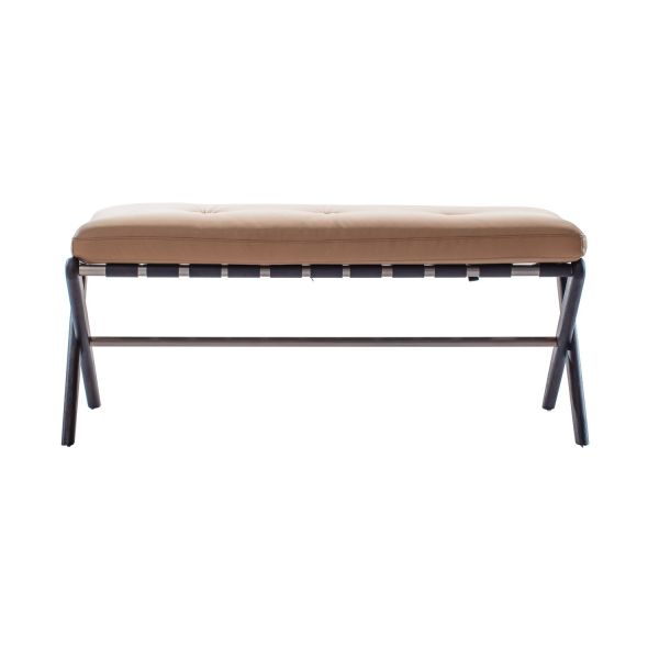 Designer furniture of Fabric Upholstery Bench with soft cushion by Oak wood legs for Villa Bedroom furniture sale