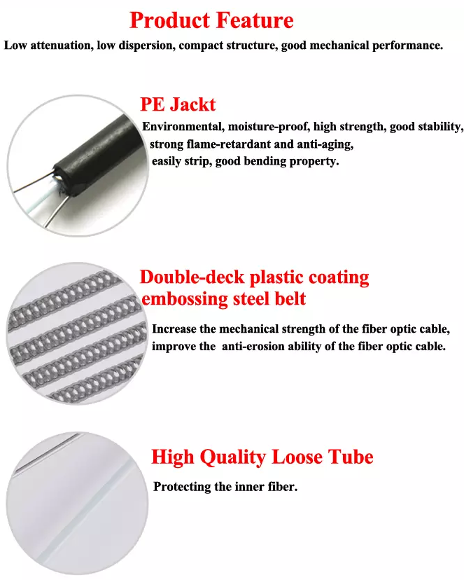 Armored Central Loose Tube Fiber Optic Cable 2 Parallel Steel Wire