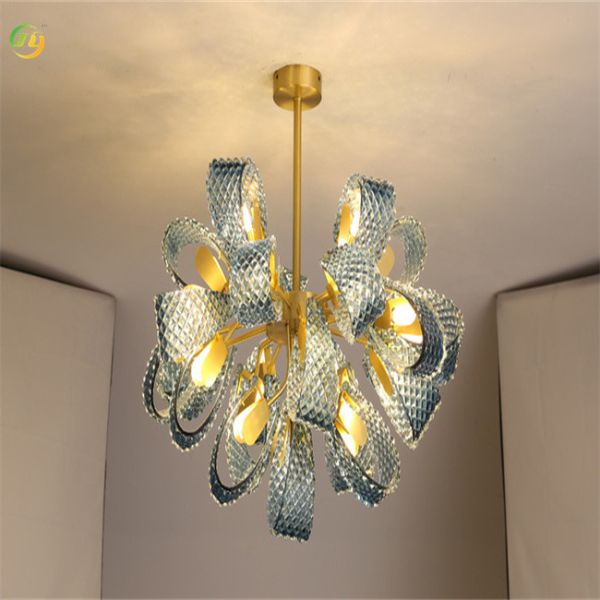 Blue Finish LED Lightsource end Art Shiny Light Luxury Modern Design Glass Pendant Light
