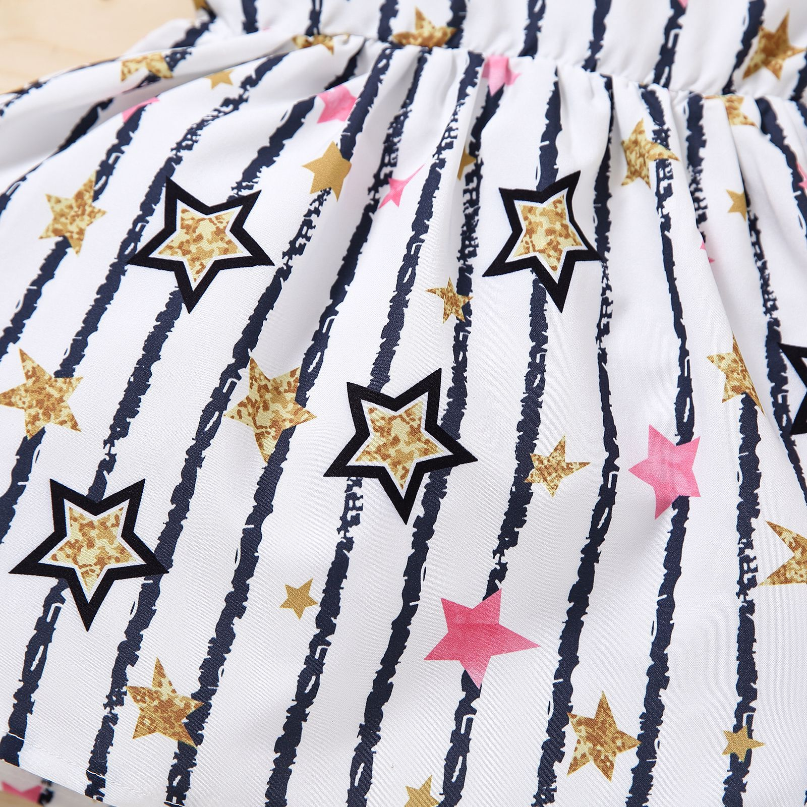Little Star Pattern 30in Children'S Dress Clothing Summer Black And White Striped Dress