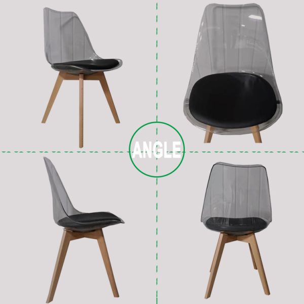 Chaise de salle à manger en acrylique transparent pour PC avec pied en bois