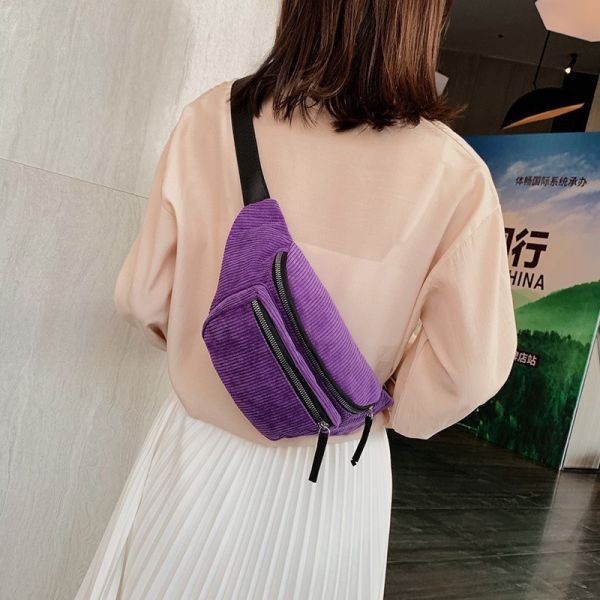 Accepable OEM/ODM Women Waist Bags for Outdoor Sports Running Gym Fanny Pack Corduroy