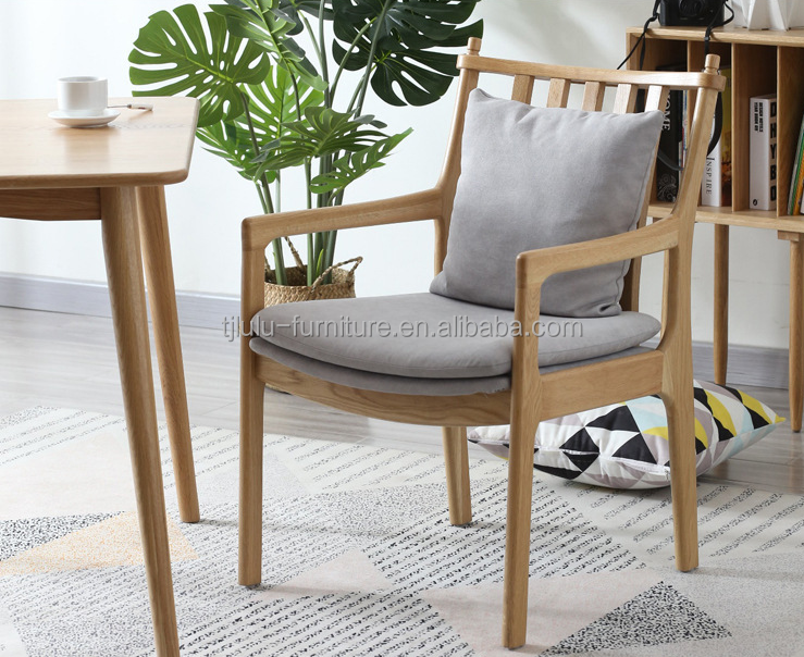 Modern Restaurant Hotel Fabric Wooden Armrest Chair Upholstered Wood Dining Chair with Upholstery in Bulk