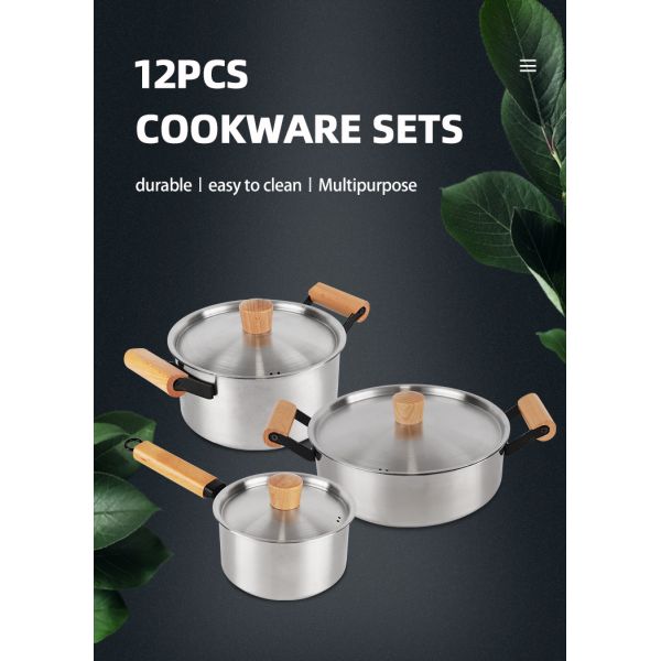Factory Direct 3 Pieces Cooking Pot Set Kitchen Wares Set Pots And Pans Cookware Sets Cooking With Wooden Handle