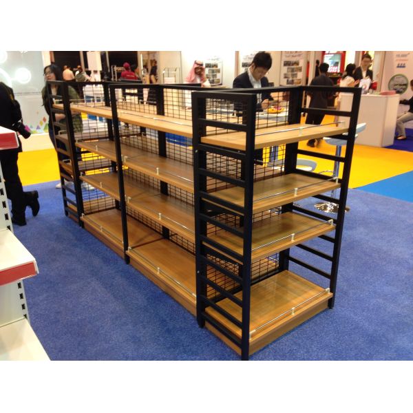 Eyes Catching Steel And Wood Shelves With Wire Mesh Back / MDF Back