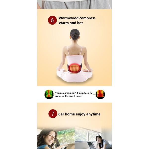 Infrared Physiotherapy Adjustable Hot Compress Lumbar Massage Lower Back Brace Belt for Pain Relief and Support in Blac