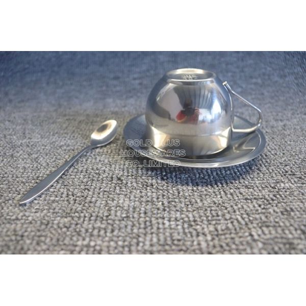 Saucer Plate Reusable Stainless Steel Coffee Tea Cups 180ml Round Plate