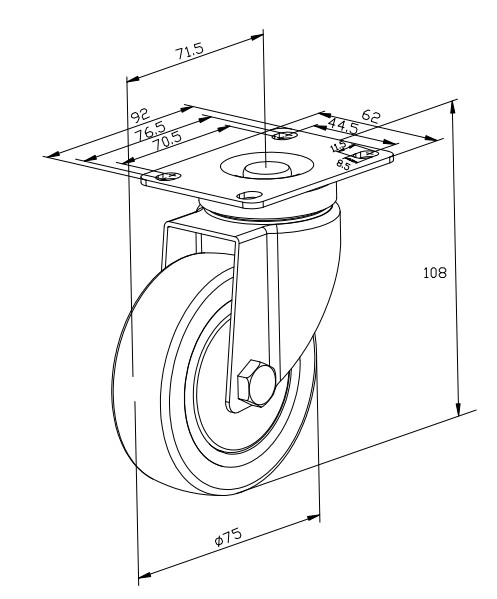 Колеса рицинуса PVC 130KG красные вращая PP без тормоза