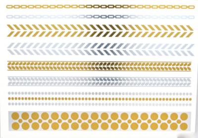 Gold and silver foil metallic temporary tattoo. Gold, rose gold, silver, black, turquoise.