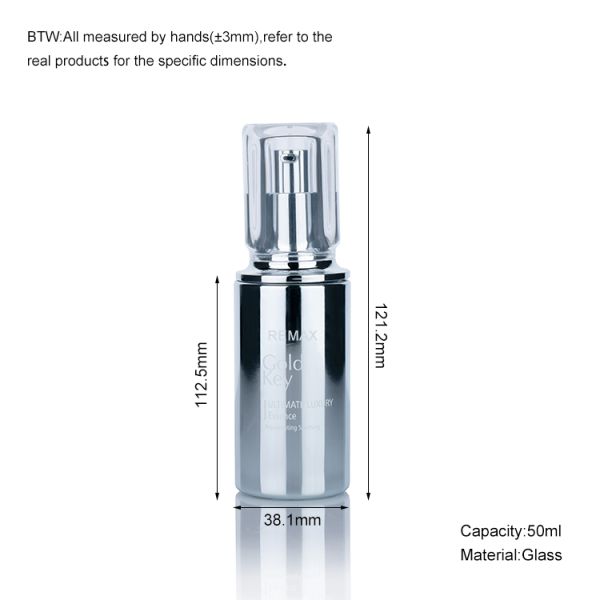 50 мл серебряного стекла с электропластировкой цилиндрическая бутылка с прозрачной крышкой для косметических стеклянных бутылок