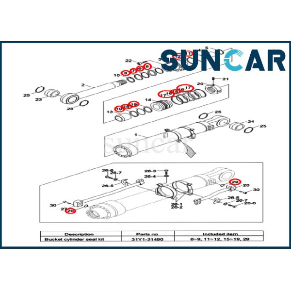 31Y1-31490 31Y131490 Bucket Cylinder Repair Seal Kit Fits R140LC-9 R145CR-9 Hyundai Excavator