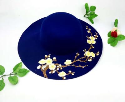 Wool Fedoras Solid Large Brim Sun Hats For Women Plum Blossom Available