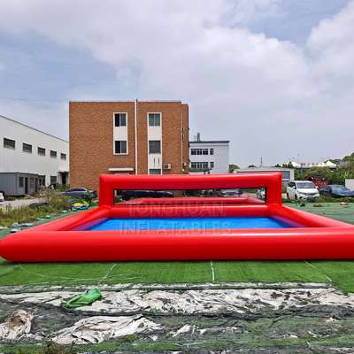 Commercial Red Inflatable Volleyball Court with Integrated Net Reinforced Airtight Floor and Custom Size for Events and Rentals