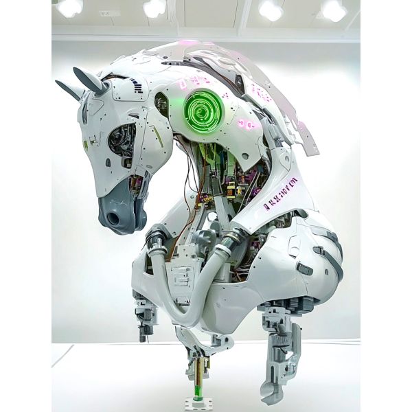 Silicon Genesis Cyber Steed -  Horse Sculpture& Electronic Element Saddle  Art for Avant-Garde Retail & Architectural Spaces