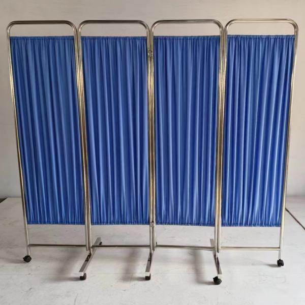 4 Panel Stainless Steel Medical Privacy Screen With Casters Portable Patient Room Divider