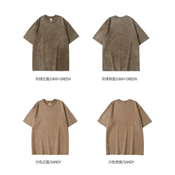 280g Heavy Retro Washed Distressed Short-sleeved T-shirt Men's Loose Cotton Half Sleeves Top