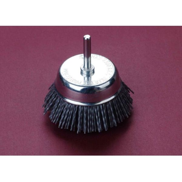 Grey Nylon Filament Nylon Abrasive Cup Brush With Shank Applied Polish the Wood