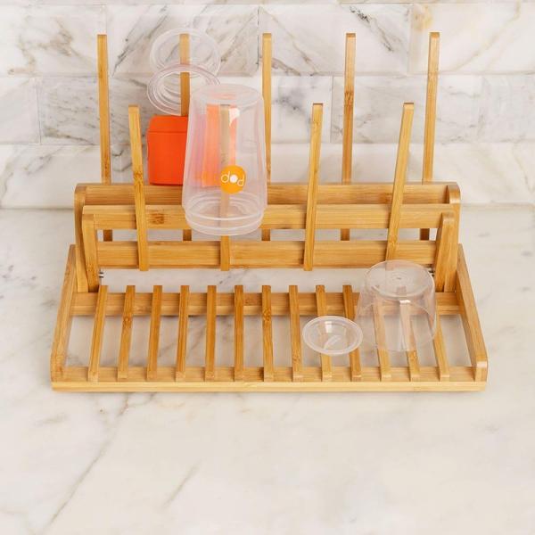 Collapsible Kitchen Shelf Organizer Bamboo Drying Dish Rack For Cup Glass Bottle