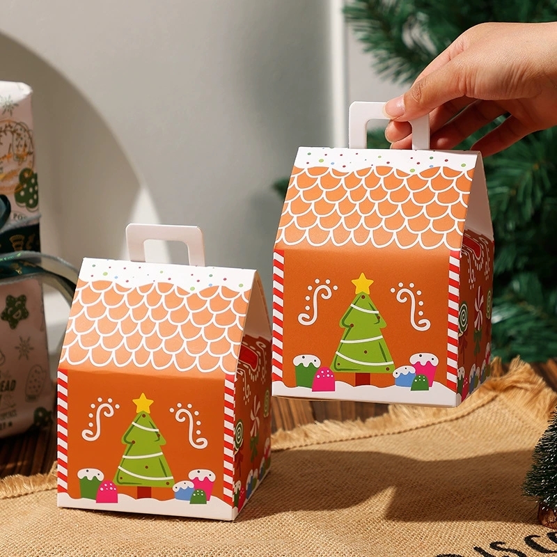 Gingerbread House Christmas Paper Gable Box With Top Handle For Treats