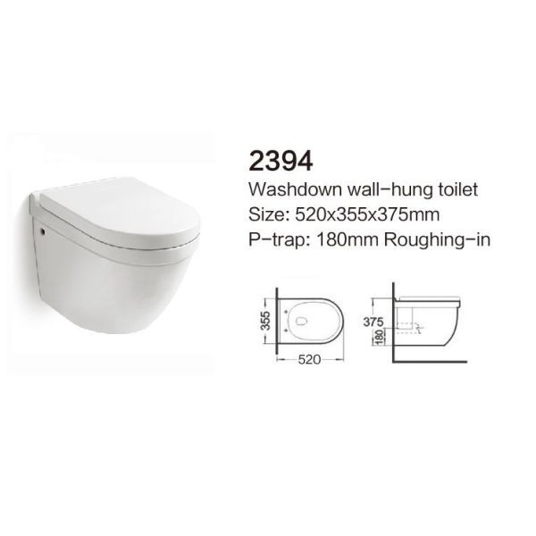 blanc en céramique salle de bains fixée au mur 480mm Tankless de toilette de 400mm de petite