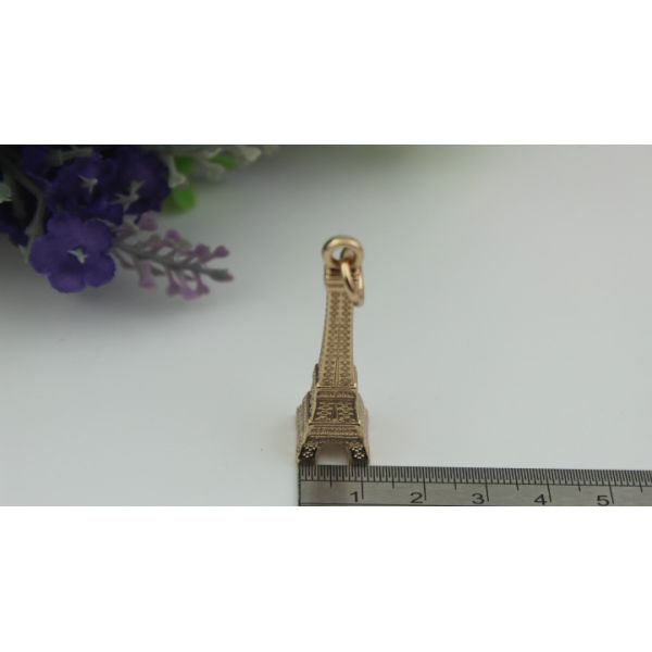 Luggage hardware accessories Paris Tower shape 50mm length gold pendant metal buckle zipper tag
