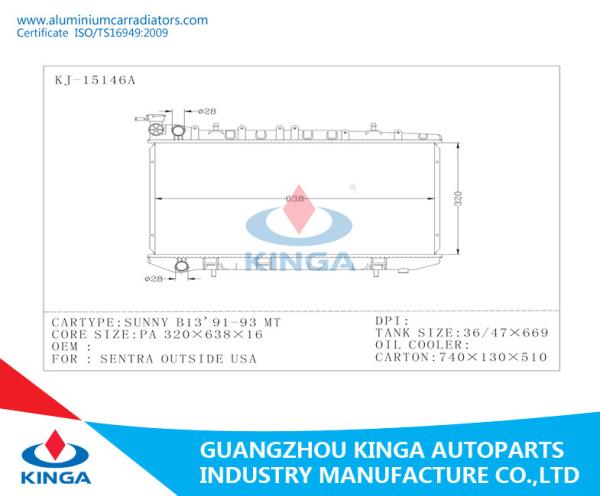 Custom auto radiator / Nissan Radiator for Sunny  B13'91-93 MT for SENTRA OUTSIDE USA