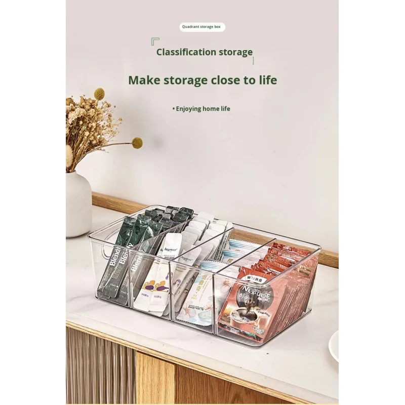 Modern Plastic Home Desktop Cosmetic Storage Box Transparent Four Compartments Sustainable Organizer Coffee Capsule Storage