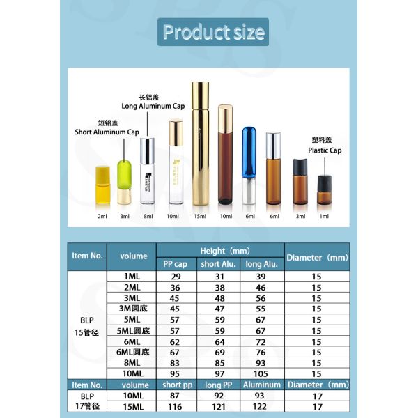 BLP-2ML Роллевые шарики упаковка Проездный размер Эфирное масло Прозрачное стекло на бутылке без утечки