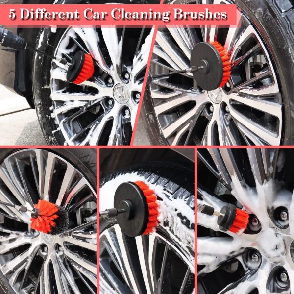 24 Pcs Car Detail Brush Set Drill Soft Brushes Kit de lavagem com gel de limpeza para o interior