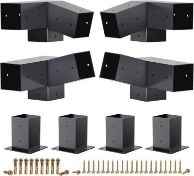 15° Slanted Roof Brackets 75° Pergola Corner Bracket with Post Base Gazebo Kit for 4x4'' Wooden Beams Lumber Patio Sheds