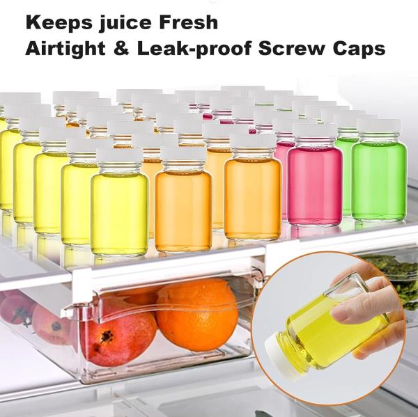 Glass Juice Shot Bottles With Caps - 8 Pack 3.5oz Small Clear Reusable Jars With Lids For Juicing Beverage Storage
