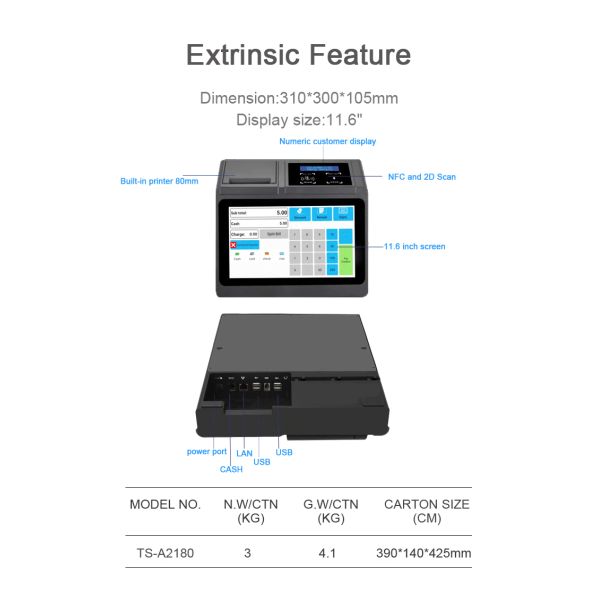 Capacitive Screen Touch Screen All-In-One POS Machine with 4G Wifi and Latest Design