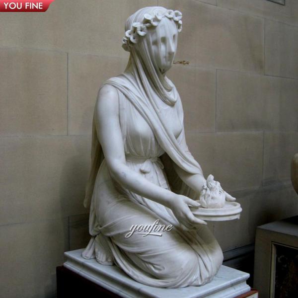 Classic Hand Carved Life Size Marble Veiled Lady Statue