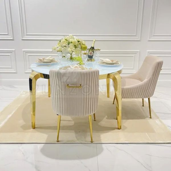 Luxury Gold Stainless Steel Glass Round Tables for Dining Hotel Living Room Modern Design for Banquets and Parties-Wholesale