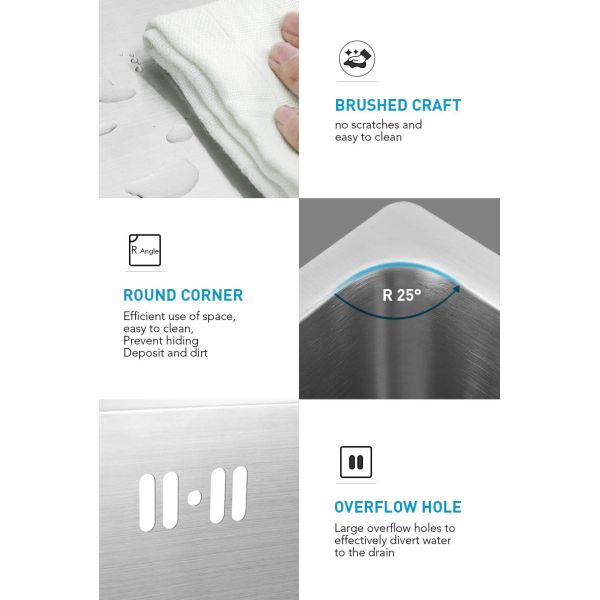 Undermount Brushed Stainless Steel Kitchen Sink Sound Dampening 14.8 X 17.2 Inch