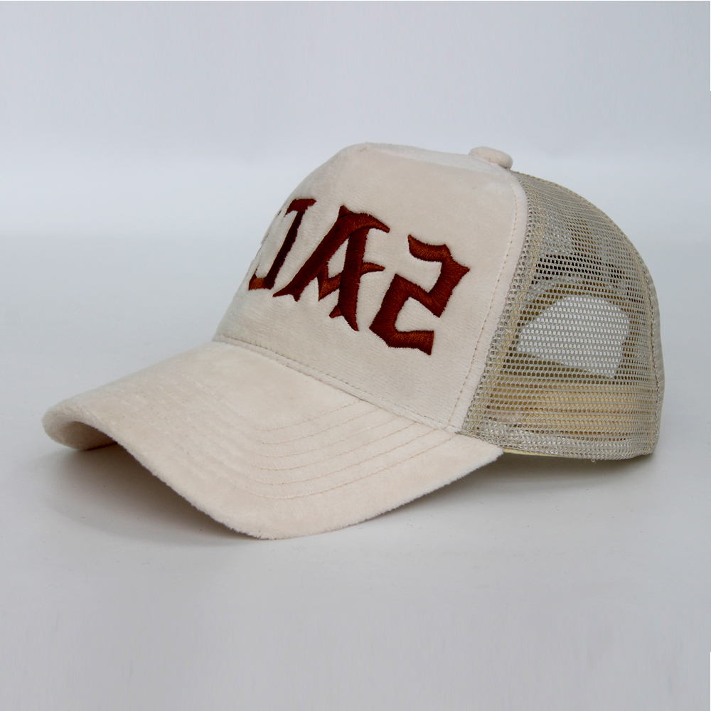 Embroidery Logo 5 Panel Black Mesh Hats Custom Velvet Trucker Cap