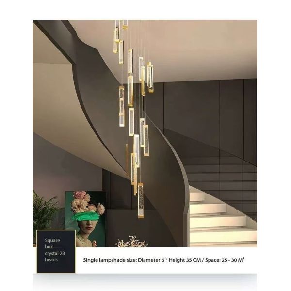 New Modern Luxury Gold Light Crystal Chandelier Loft Led Pendant Lights Hotel Lobby Stair High Ceiling Chandeliers Lamp