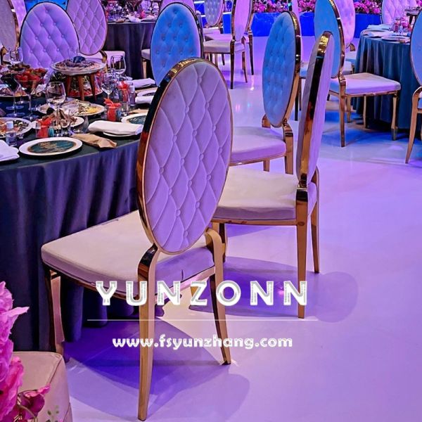 Modern Round Back Metal Hotel Restaurant Banquet Chair Button Decoration PU Leather Dining Chair