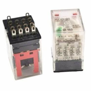Relais d'alimentation miniature, 4 pôles, contact unique, bornes branchables, circuit CR intégré pour l'absorption des surtensions par bobine, avec op