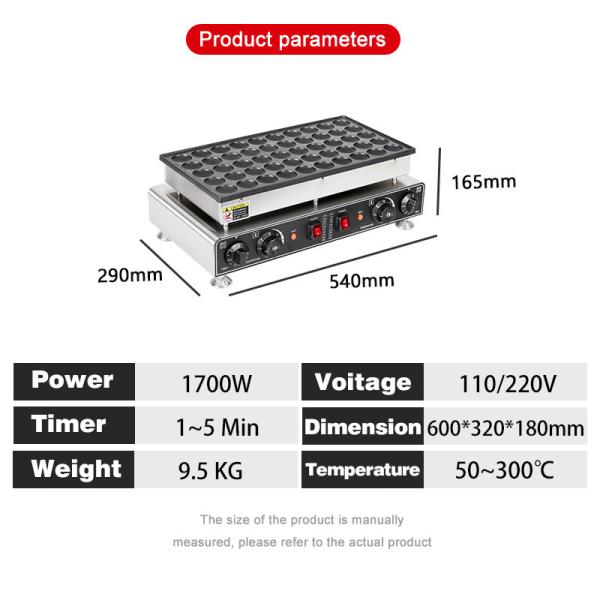 Alta produtividade 50 furos eléctricos Mini Pancake Waffle Maker para máquina de alimentos comerciais