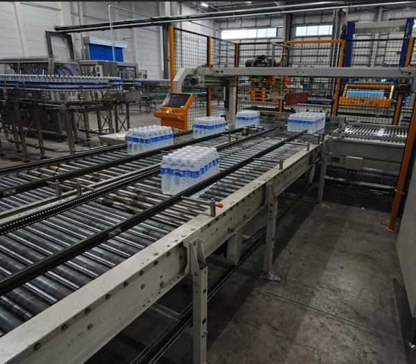SUS 304 Frame Palletizer Conveyor For Bottled Water Production Energy Efficiency